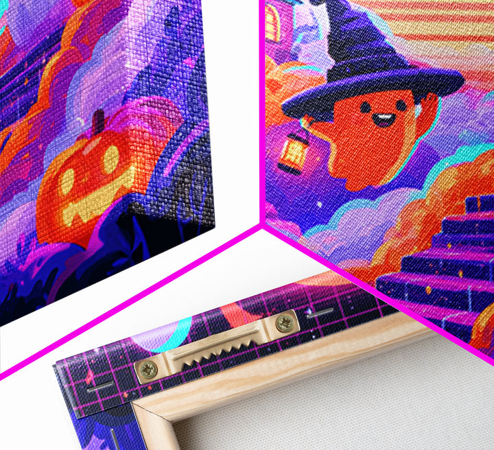 The Halloween Cloud Kingdom, 80s Halloween Wall Art, Landscape Wall Art, Framed Canvas Print, Retro Halloween Decor, Neon Wall Art