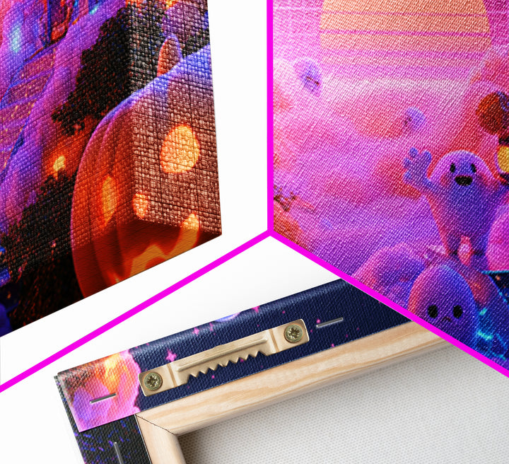 The Halloween Cloud Kingdom, Synthwave Halloween Art, Wide Panoramic Art, Canvas Print, Retro Halloween Decor, Neon Wall Art