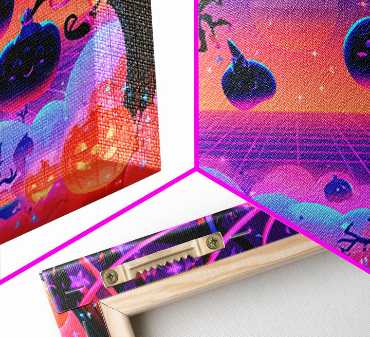 The Enchanted Apple Orchard, Vaporwave Halloween Decor, Landscape Wall Art, Canvas Print, Retro Halloween Decor, Neon Wall Art