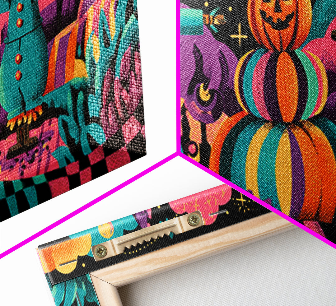 The Starry Pumpkin Farm, 80s Halloween Wall Art, Wide Panoramic Art, Canvas Print, Retro Halloween Decor, Neon Wall Art, Horror Wall Art