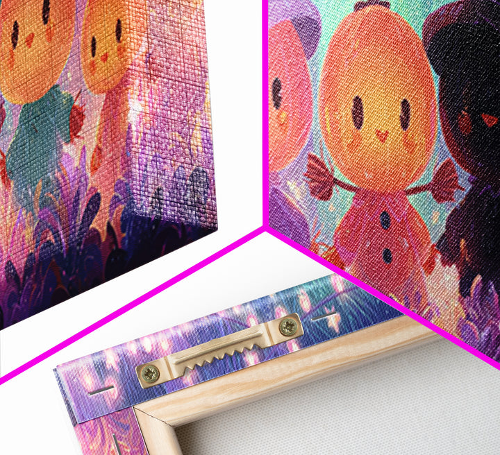 The Starry Pumpkin Farm, Vaporwave Halloween Decor, Extra Wide Wall Art, Framed Canvas Print, Retro Halloween Decor, Neon Wall Art