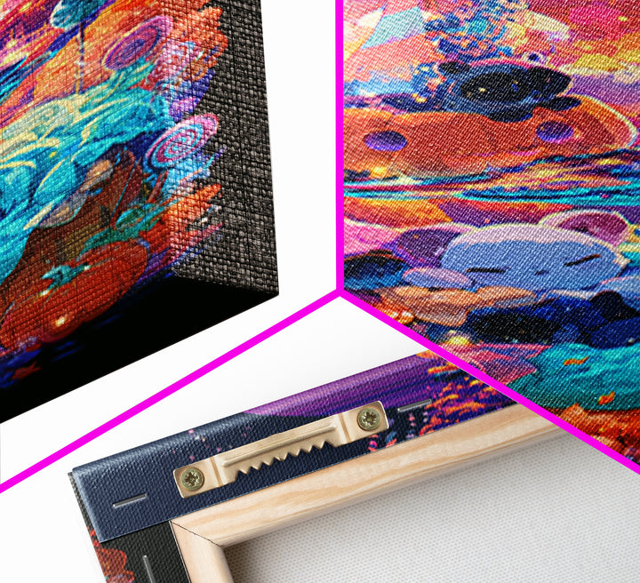 The Pumpkin Sailboat, Vaporwave Halloween Decor, Vertical Wall Art, Framed Canvas Print, Retro Halloween Decor, Neon Wall Art