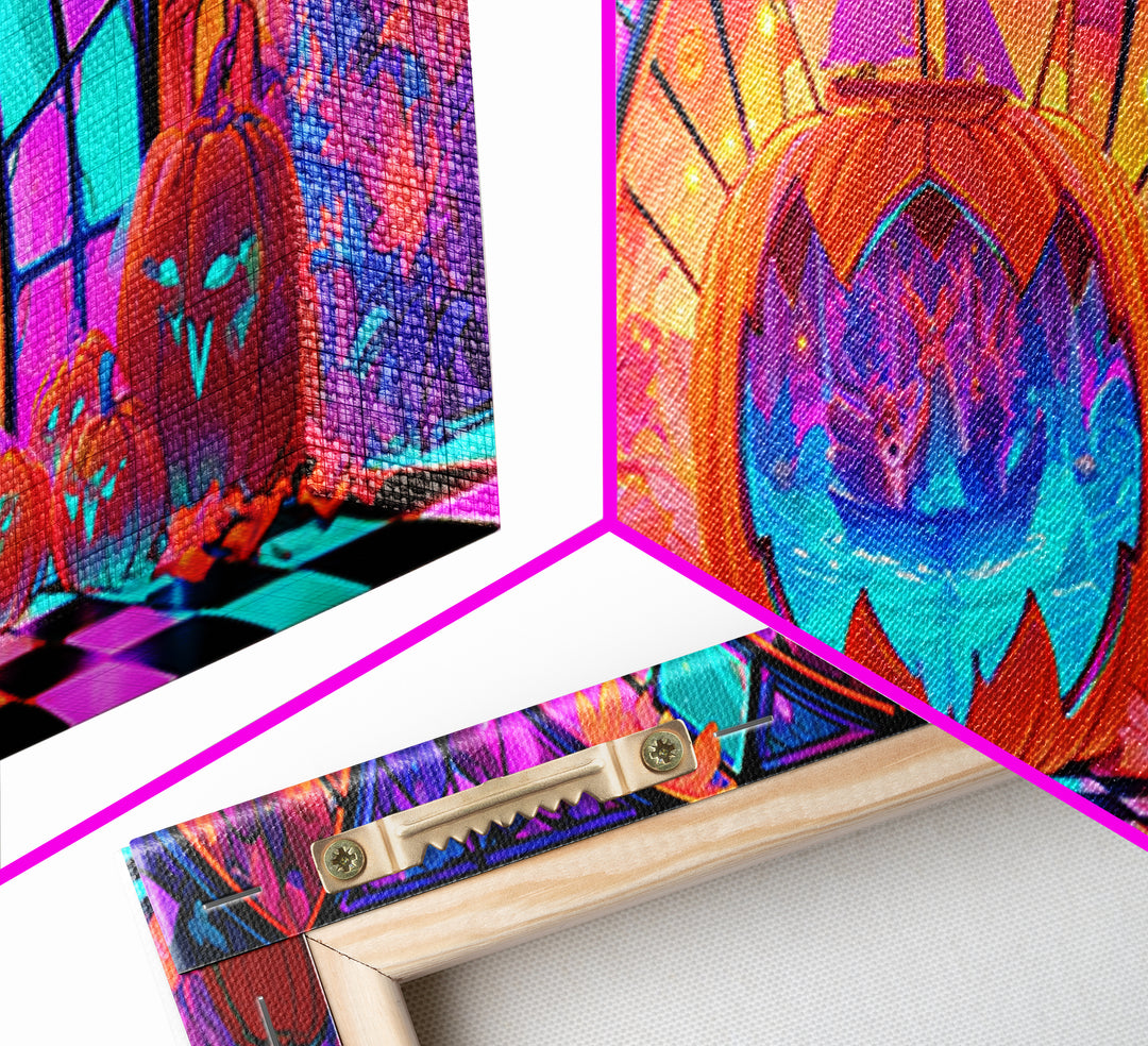 The Pumpkin Sailboat, Vaporwave Halloween Decor, Extra Wide Wall Art, Canvas Print, Retro Halloween Decor, Neon Wall Art