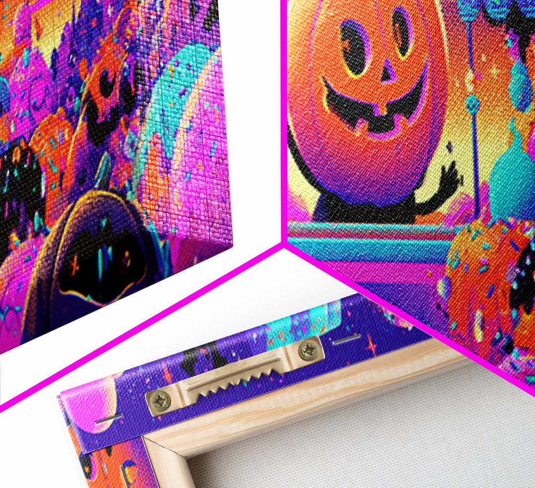 The Pumpkin Ice-Cream Stand, Retro Neon Halloween Art, Extra Wide Wall Art, Canvas Print, Retro Halloween Decor, Neon Wall Art