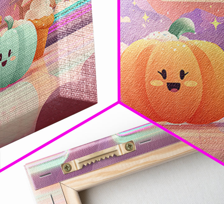 The Pumpkin Bakery, Vaporwave Halloween Decor, Landscape Wall Art, Framed Canvas Print, Retro Halloween Decor, Neon Wall Art