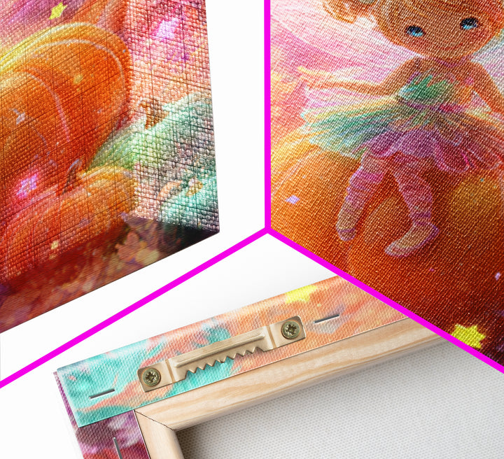 The Pumpkin Fairy Garden, Cute Spooky Neon Art, Square Wall Art, Framed Canvas Print, Retro Halloween Decor, Neon Wall Art