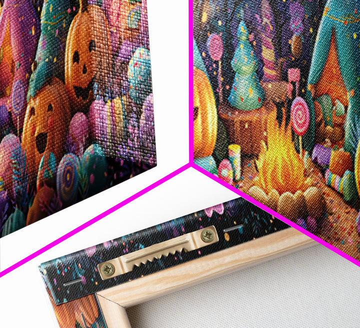 The Pumpkin Campout, Vaporwave Halloween Decor, Extra Wide Wall Art, Canvas Print, Retro Halloween Decor, Neon Wall Art, Statement Wall Art