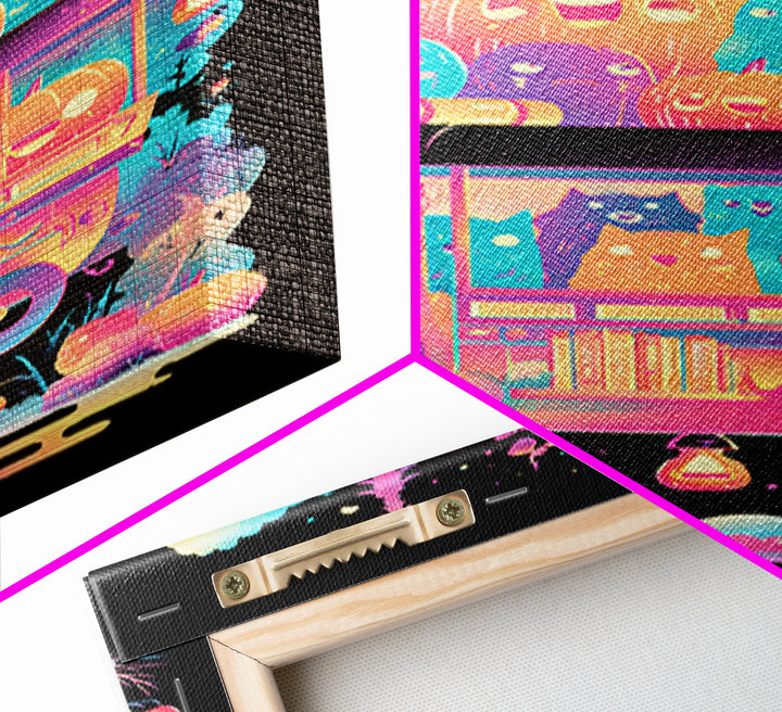 The Pumpkin Bookmobile, Synthwave Halloween Art, Vertical Wall Art, Framed Canvas Print, Retro Halloween Decor, Neon Wall Art