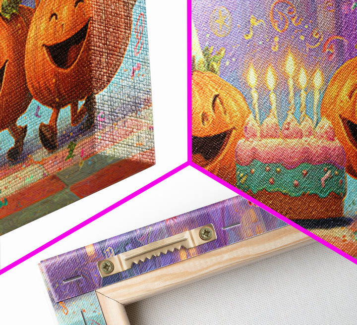 The Great Pumpkin Birthday Party, 80s Halloween Wall Art, Wide Panoramic Art, Framed Canvas Print, Retro Halloween Decor, Neon Wall Art