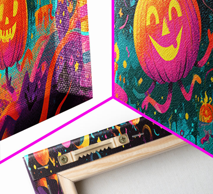 The Great Pumpkin Birthday Party, 80s Halloween Wall Art, Extra Wide Wall Art, Canvas Print, Retro Halloween Decor, Neon Wall Art