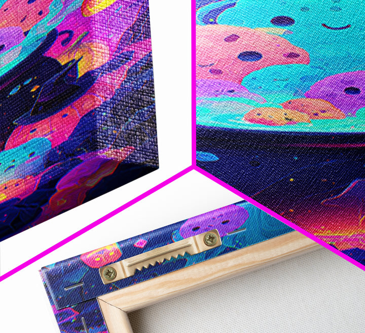 The Cookie Cauldron, Synthwave Halloween Art, Vertical Wall Art, Framed Canvas Print, Retro Halloween Decor, Neon Wall Art, Horror Wall Art