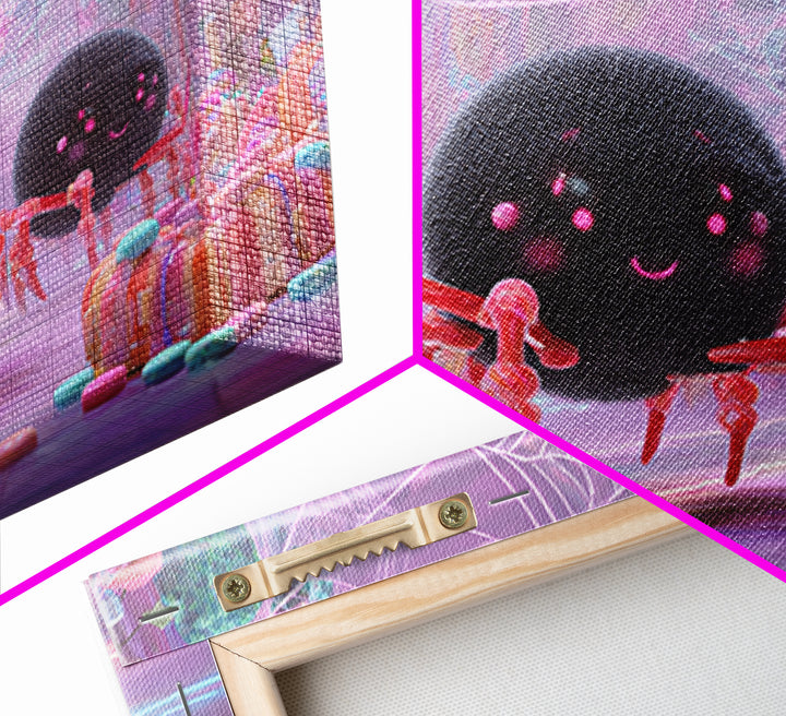 The Licorice Spider Family, Vaporwave Halloween Decor, Landscape Wall Art, Canvas Print, Retro Halloween Decor, Neon Wall Art