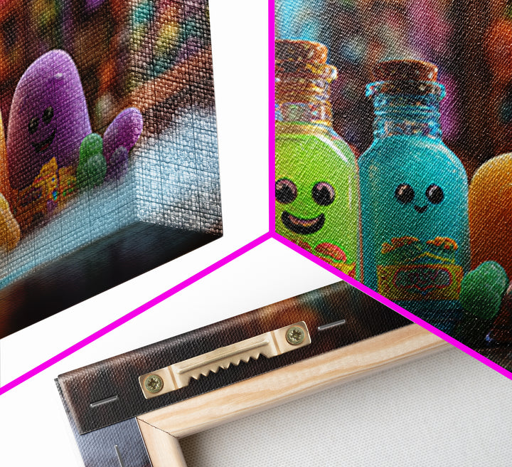 The Jellybean Potion Shop, Retro Neon Halloween Art, Landscape Wall Art, Canvas Print, Retro Halloween Decor, Neon Wall Art