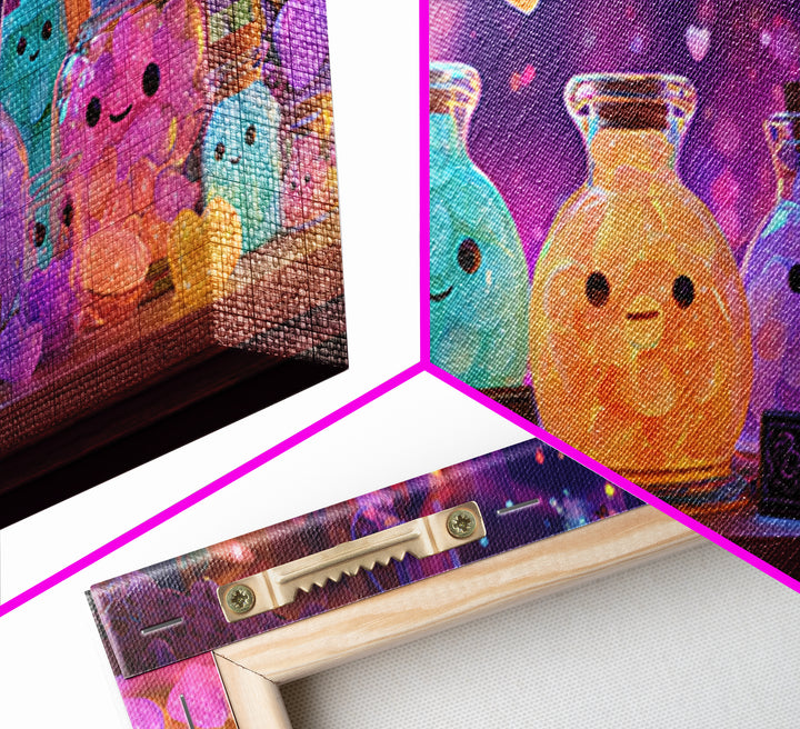 The Jellybean Potion Shop, Cute Spooky Neon Art, Wide Panoramic Art, Canvas Print, Retro Halloween Decor, Neon Wall Art, Statement Wall Art