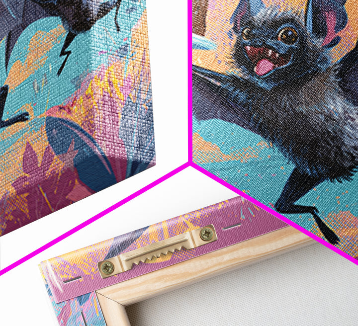The Brownie Bat Bakery, Synthwave Halloween Art, Landscape Wall Art, Canvas Print, Retro Halloween Decor, Neon Wall Art