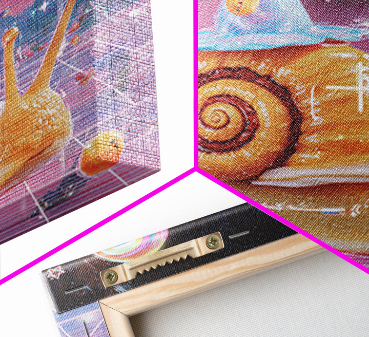 The Cinnamon-Roll Snail Witch, Cute Spooky Neon Art, Square Wall Art, Canvas Print, Retro Halloween Decor, Neon Wall Art