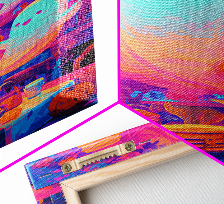 The Ghost Family Breakfast, Synthwave Halloween Art, Vertical Wall Art, Canvas Print, Retro Halloween Decor, Neon Wall Art