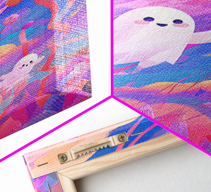 The Ghost Kite Festival, 80s Halloween Wall Art, Vertical Wall Art, Framed Canvas Print, Retro Halloween Decor, Neon Wall Art