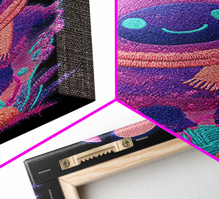 The Fuzzy Purple Monster, Synthwave Halloween Art, Vertical Wall Art, Canvas Print, Retro Halloween Decor, Neon Wall Art, Macabre Wall Art