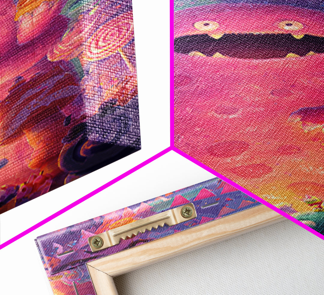 The Polka-Dot Monster, Vaporwave Halloween Decor, Vertical Wall Art, Framed Canvas Print, Retro Halloween Decor, Neon Wall Art