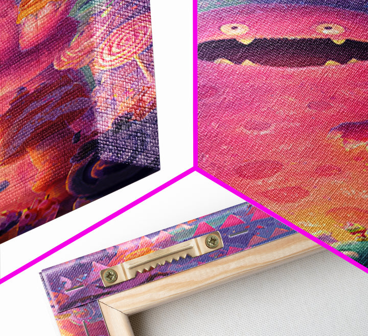 The Polka-Dot Monster, Vaporwave Halloween Decor, Vertical Wall Art, Framed Canvas Print, Retro Halloween Decor, Neon Wall Art