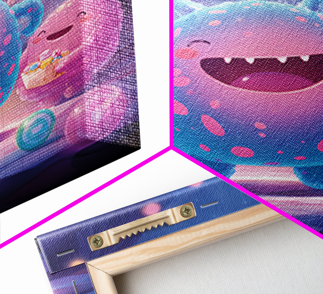 The Polka-Dot Monster, Synthwave Halloween Art, Square Wall Art, Framed Canvas Print, Retro Halloween Decor, Neon Wall Art