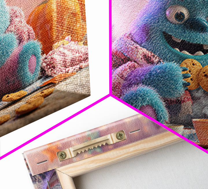 The Monster Under The Bed Tea Party, Vaporwave Halloween Decor, Landscape Wall Art, Canvas Print, Retro Halloween Decor, Neon Wall Art