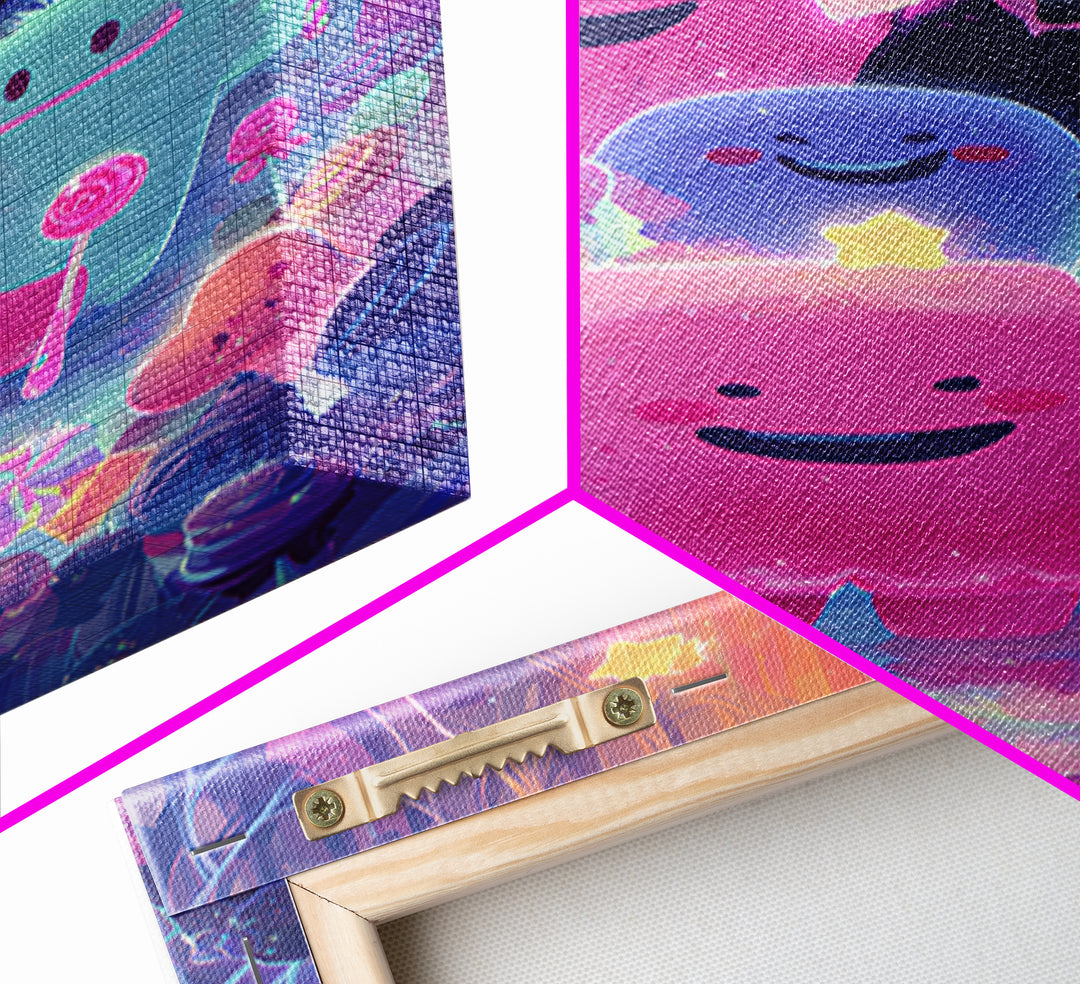 The Monster Toothbrush Club, Vaporwave Halloween Decor, Vertical Wall Art, Framed Canvas Print, Retro Halloween Decor, Neon Wall Art