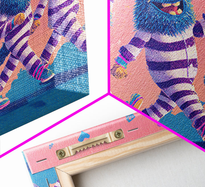 The Monster Pajama Parade, Vaporwave Halloween Decor, Landscape Wall Art, Canvas Print, Retro Halloween Decor, Neon Wall Art