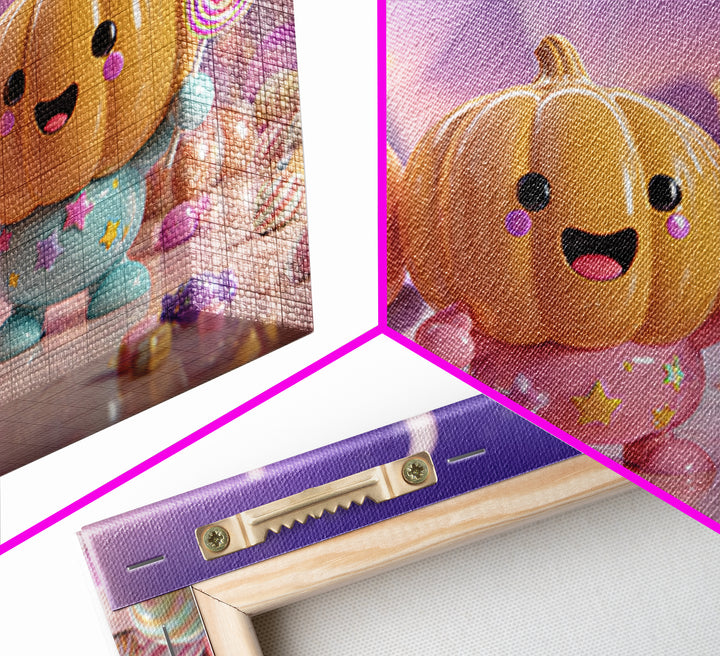 The Pumpkin Painting Party, Synthwave Halloween Art, Landscape Wall Art, Canvas Print, Retro Halloween Decor, Neon Wall Art