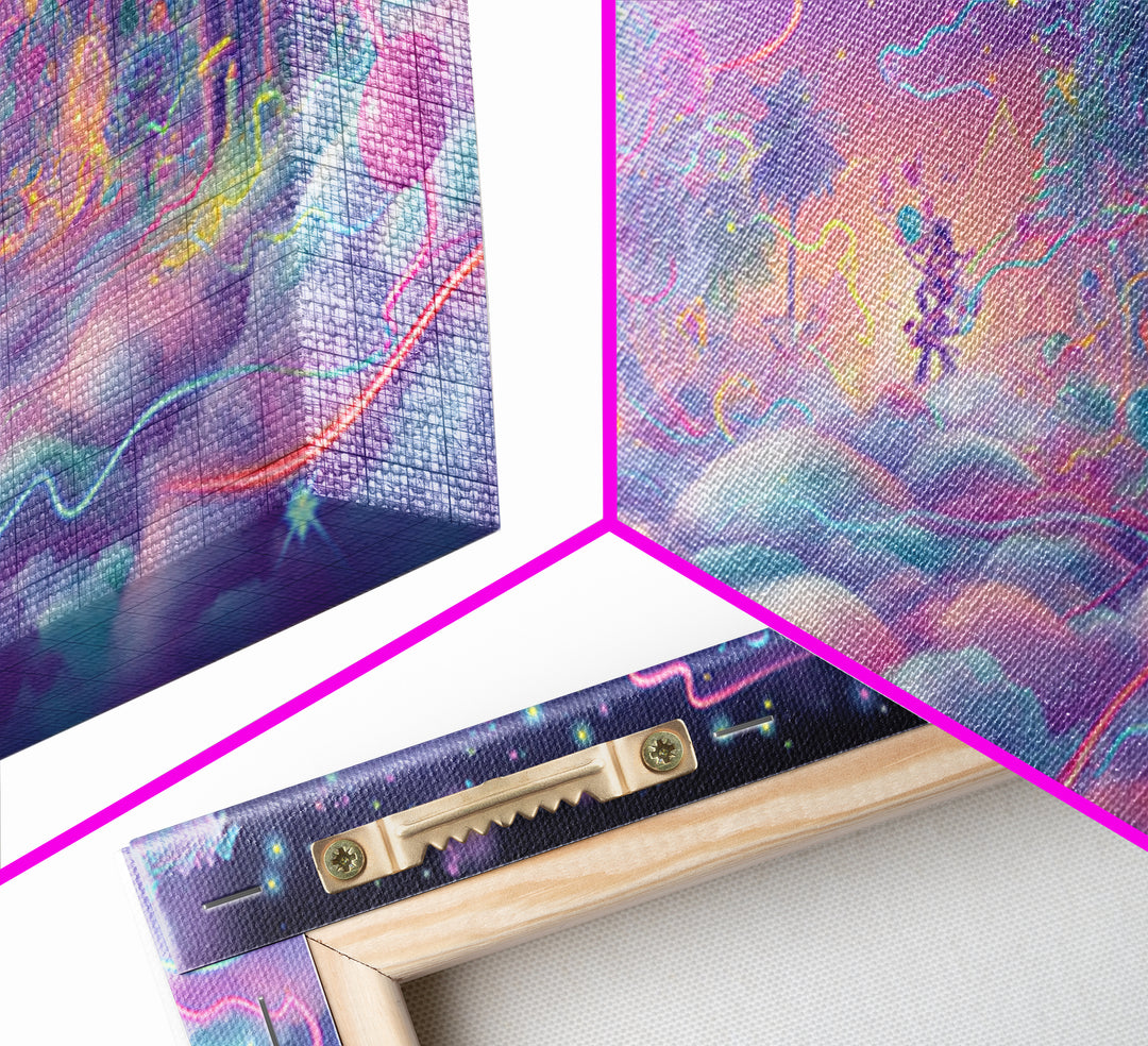 The Broomstick Obstacle Course, Vaporwave Halloween Decor, Wide Panoramic Art, Framed Canvas Print, Retro Halloween Decor, Neon Wall Art
