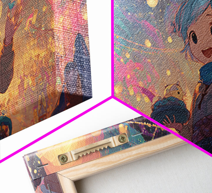 The Lantern-Making Festival, Vaporwave Halloween Decor, Wide Panoramic Art, Canvas Print, Retro Halloween Decor, Neon Wall Art