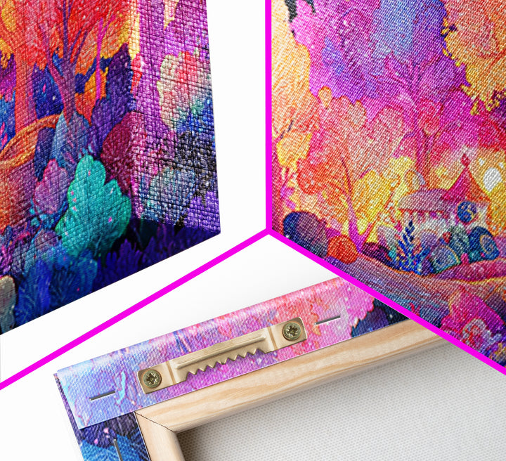 The Moonlit Scavenger Hunt, 80s Halloween Wall Art, Wide Panoramic Art, Canvas Print, Retro Halloween Decor, Neon Wall Art