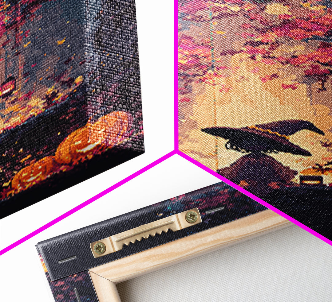 The Witch Hat Ring Toss, Vaporwave Halloween Decor, Vertical Wall Art, Canvas Print, Retro Halloween Decor, Neon Wall Art, Spooky Wall Decor