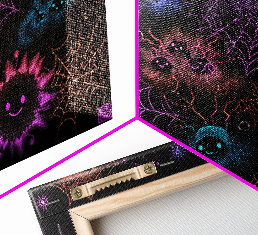 The Great Cobweb Knitting Contest, Vaporwave Halloween Decor, Landscape Wall Art, Canvas Print, Retro Halloween Decor, Neon Wall Art