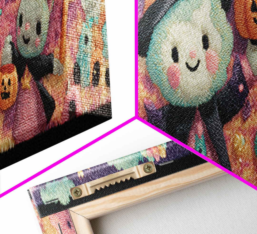 The Halloween Pet Parade, Vaporwave Halloween Decor, Extra Wide Wall Art, Framed Canvas Print, Retro Halloween Decor, Neon Wall Art