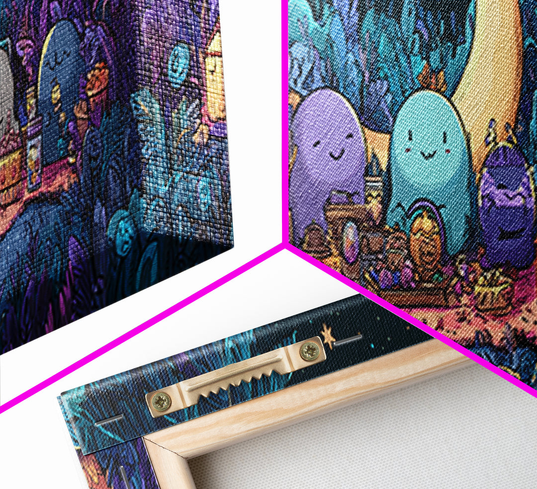 The Smiling Moon Meadow, Synthwave Halloween Art, Extra Wide Wall Art, Framed Canvas Print, Retro Halloween Decor, Neon Wall Art