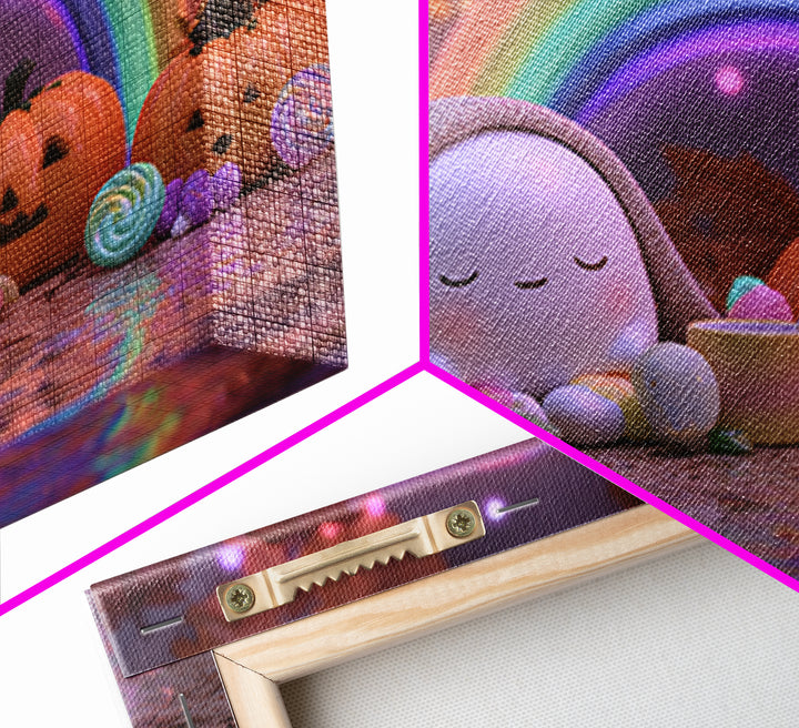 The Rainbow After The Halloween Rain, Synthwave Halloween Art, Landscape Wall Art, Framed Canvas Print, Retro Halloween Decor, Neon Wall Art