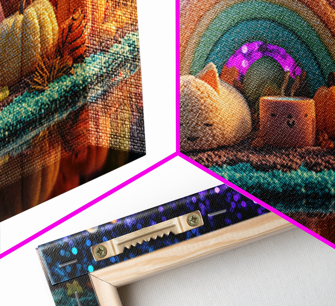 The Rainbow After The Halloween Rain, 80s Halloween Wall Art, Wide Panoramic Art, Framed Canvas Print, Retro Halloween Decor, Neon Wall Art