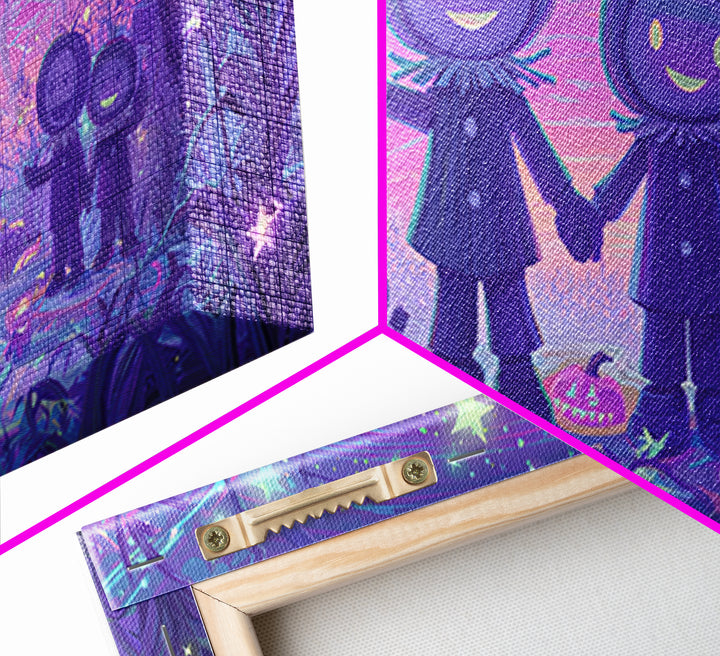 The Starry Cornfield Maze, 80s Halloween Wall Art, Wide Panoramic Art, Framed Canvas Print, Retro Halloween Decor, Neon Wall Art