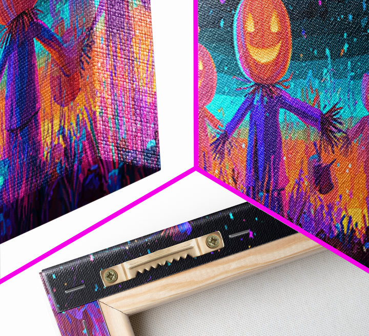 The Starry Cornfield Maze, Retro Neon Halloween Art, Extra Wide Wall Art, Canvas Print, Retro Halloween Decor, Neon Wall Art
