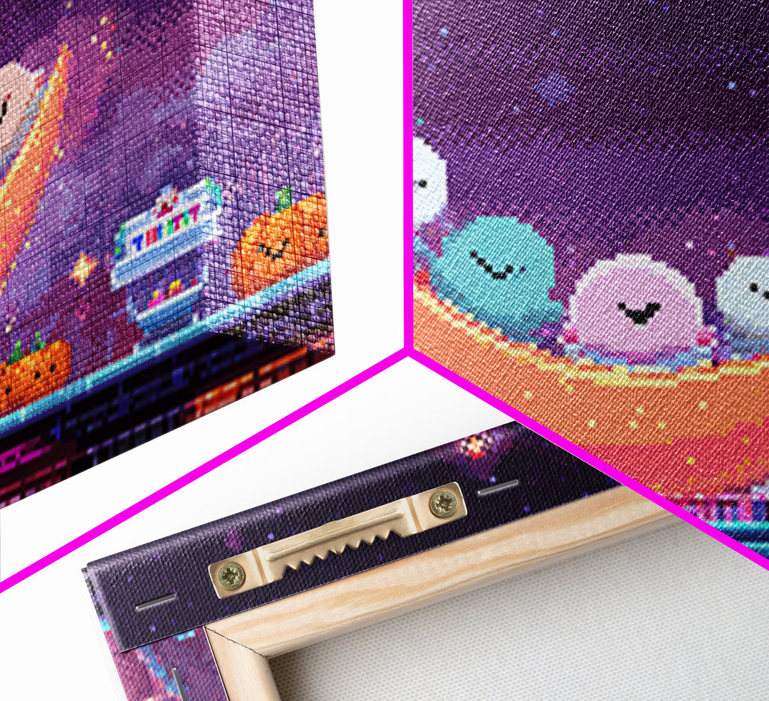 The Tiny Moon Carnival, Vaporwave Halloween Decor, Landscape Wall Art, Framed Canvas Print, Retro Halloween Decor, Neon Wall Art