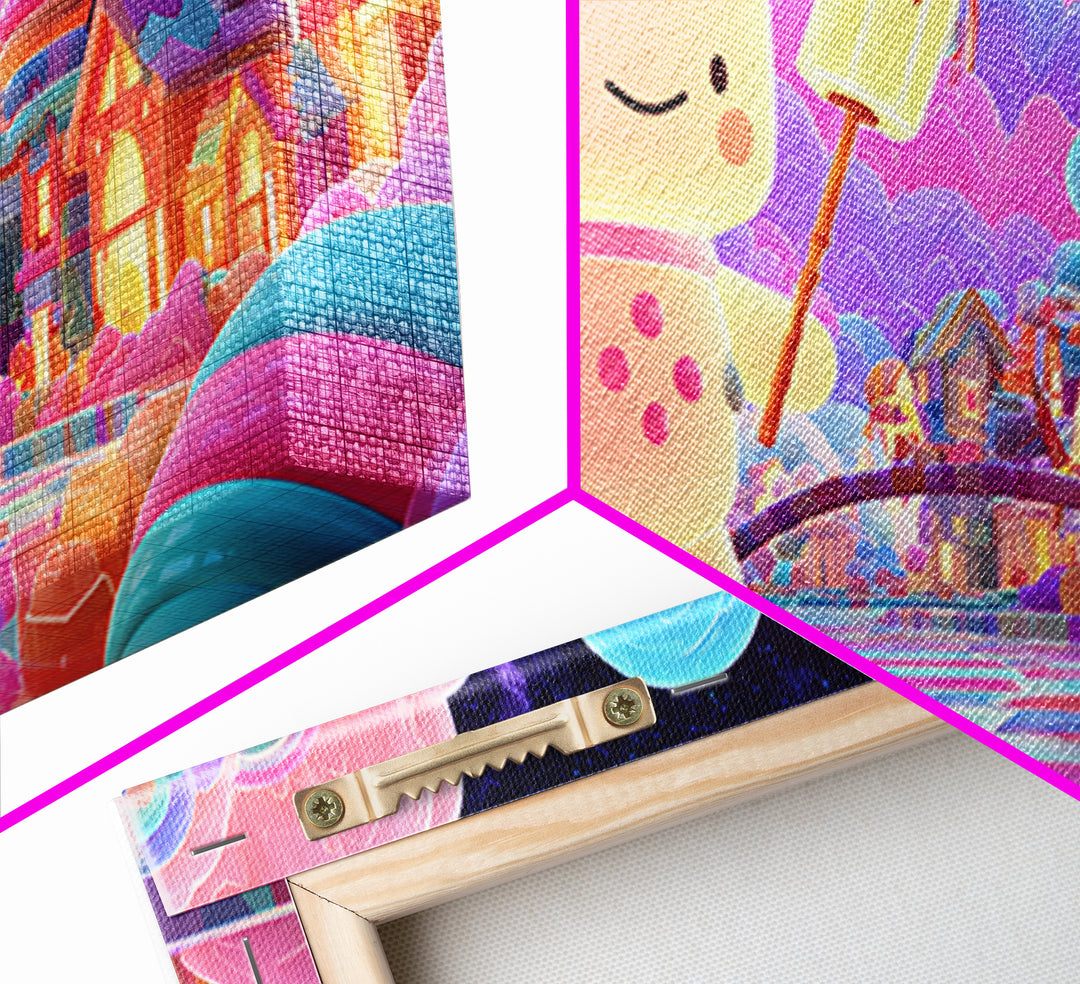 The Upside-Down Candy Kingdom, Vaporwave Halloween Decor, Wide Panoramic Art, Canvas Print, Retro Halloween Decor, Neon Wall Art
