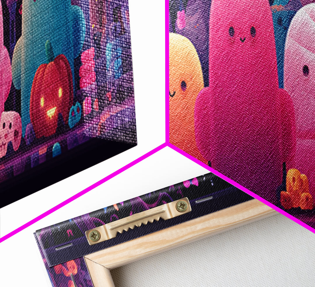 The Halloween Toy Kingdom, Cute Spooky Neon Art, Extra Wide Wall Art, Canvas Print, Retro Halloween Decor, Neon Wall Art, Dark Fantasy Art