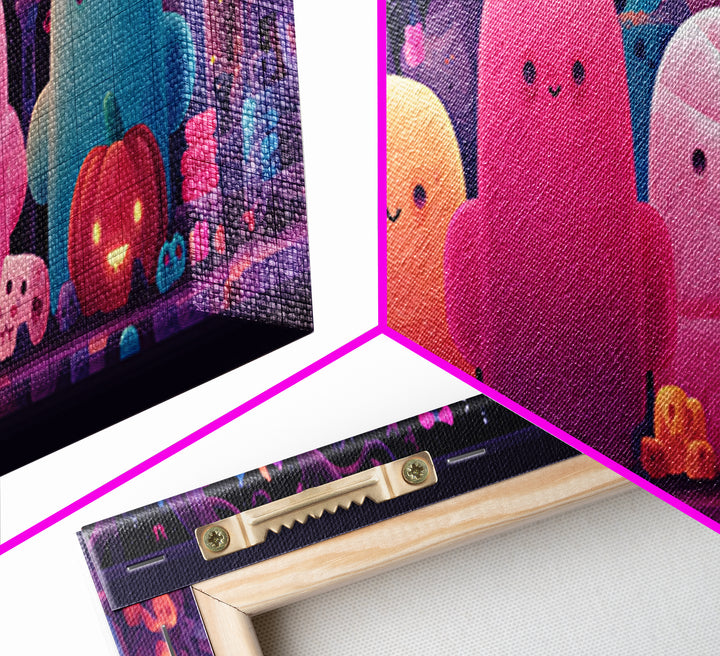 The Halloween Toy Kingdom, Cute Spooky Neon Art, Extra Wide Wall Art, Canvas Print, Retro Halloween Decor, Neon Wall Art, Dark Fantasy Art