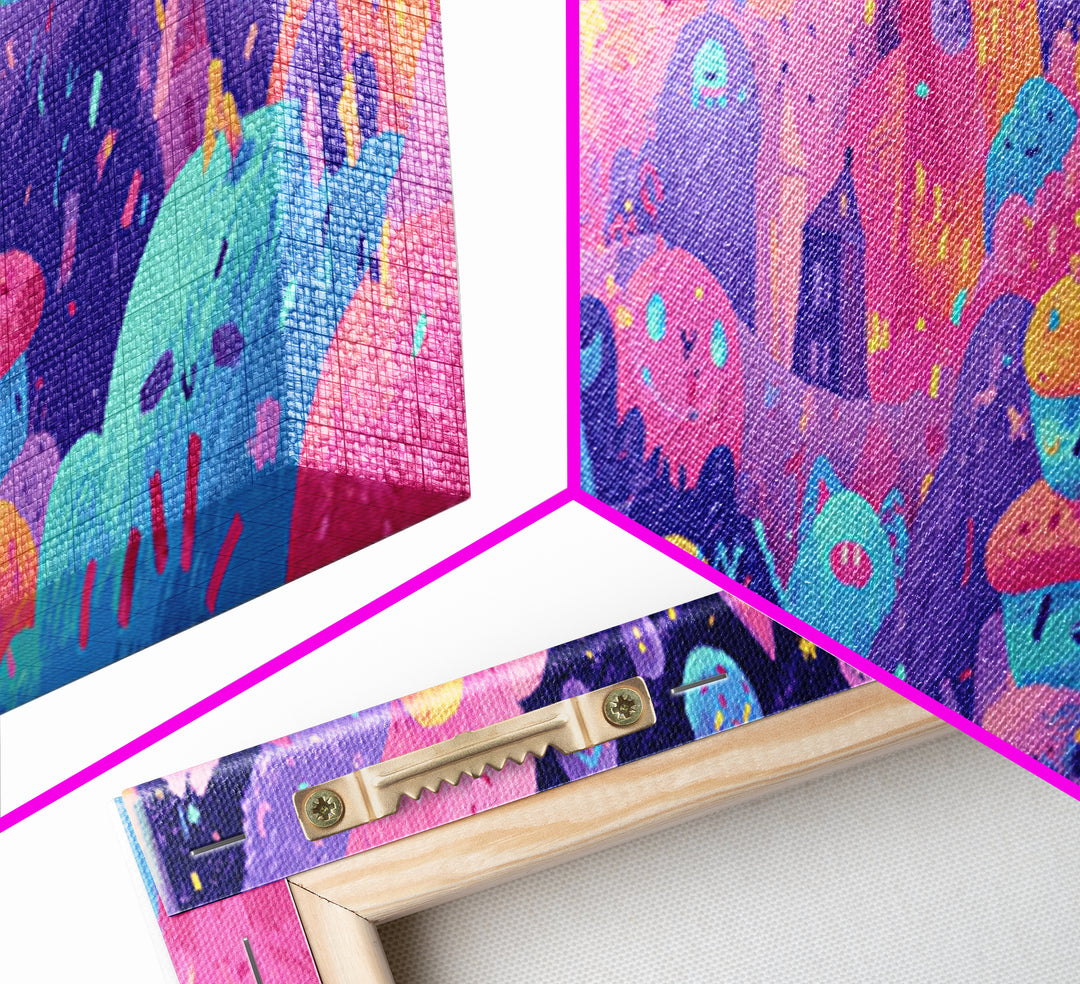 The Great Monster Pajama Party, Vaporwave Halloween Decor, Extra Wide Wall Art, Canvas Print, Retro Halloween Decor, Neon Wall Art