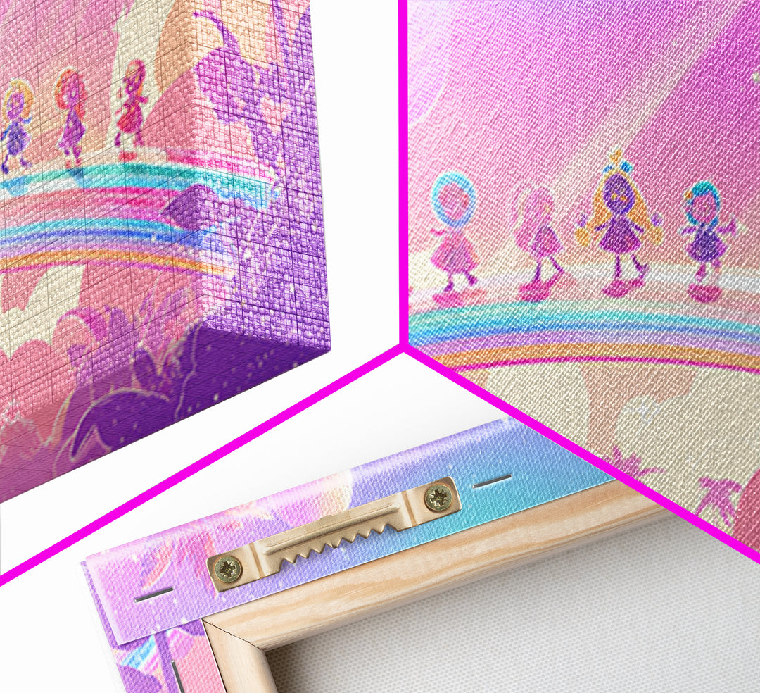 The Parade Across The Stars, Synthwave Halloween Art, Wide Panoramic Art, Framed Canvas Print, Retro Halloween Decor, Neon Wall Art