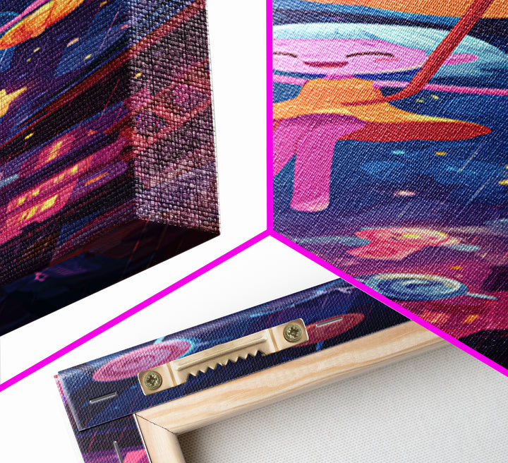 The Enchanted Umbrella Adventure, Vaporwave Halloween Decor, Tall Narrow Wall Art, Canvas Print, Retro Halloween Decor, Neon Wall Art