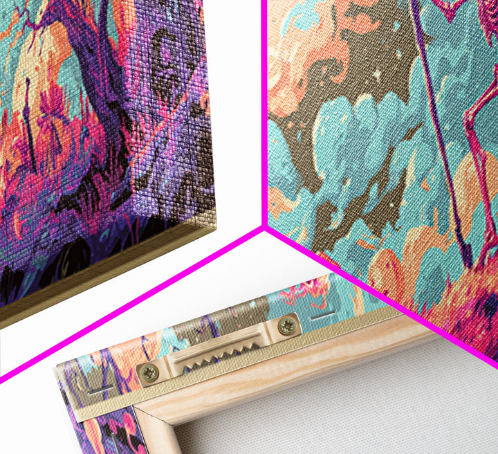 The Star-Seer Of Black Dunwich, Cosmic Synthwave Horror, Extra Wide Wall Art, Canvas Print, Retro Halloween Decor, Neon Wall Art