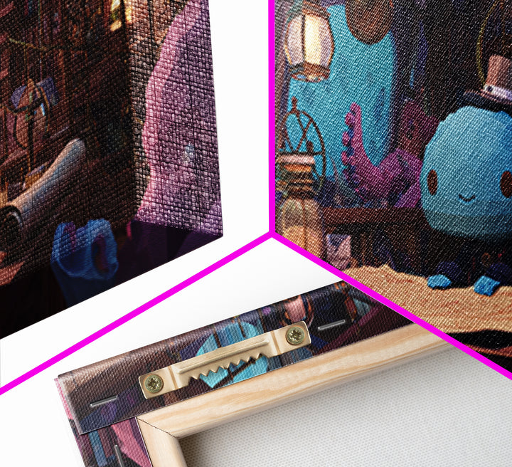 The Mapmaker Of Impossible Shores, Cosmic Synthwave Horror, Wide Panoramic Art, Framed Canvas Print, Retro Halloween Decor, Neon Wall Art